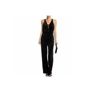 Romeo & Juliet Couture sz Medium Black Cross Open Back Velvet Jumpsuit Pants B49